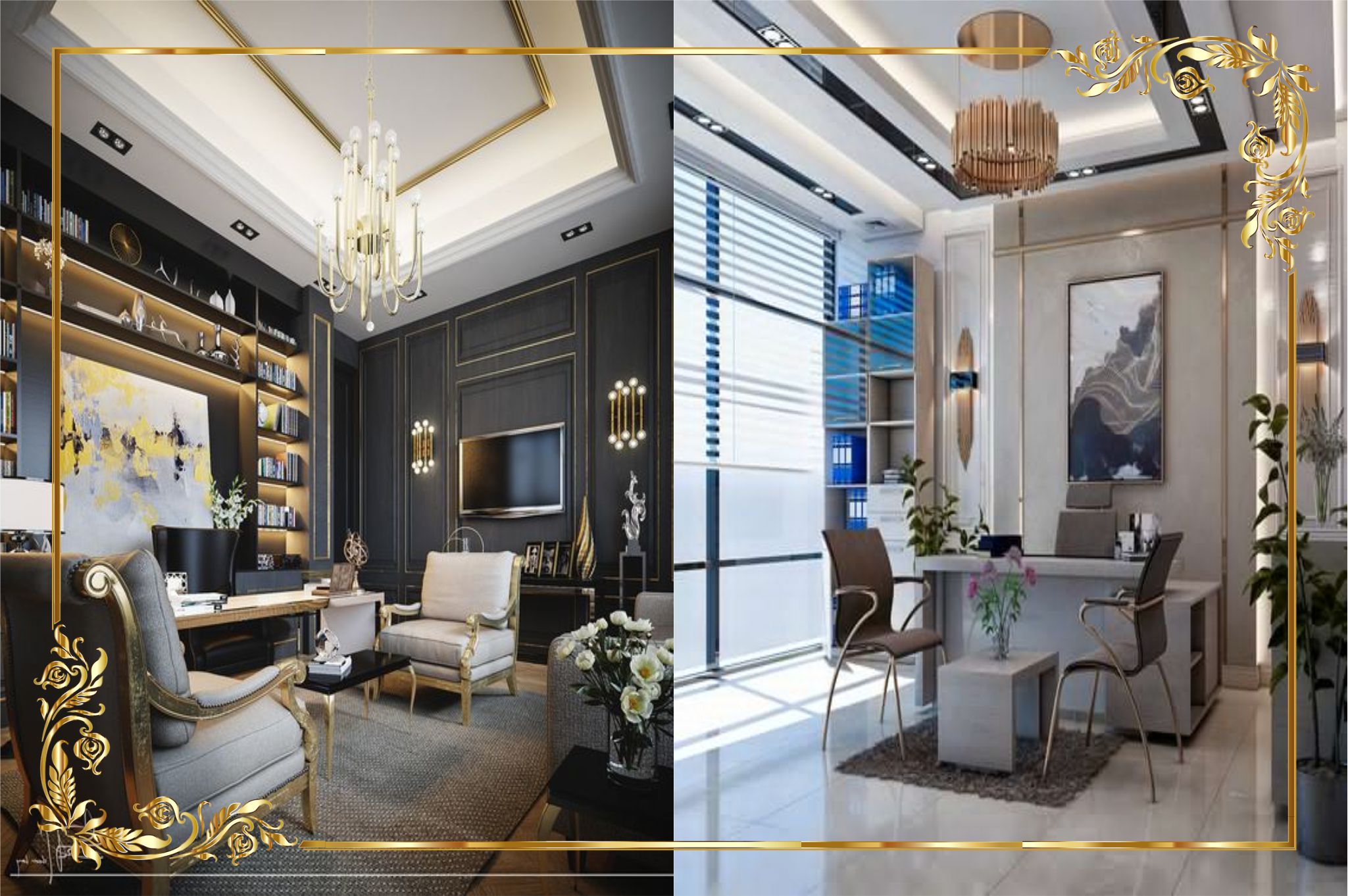 design interior ruang tamu modern kontemporer hitam elegan dan putih luas terang di Kebon Jeruk - Jakarta barat