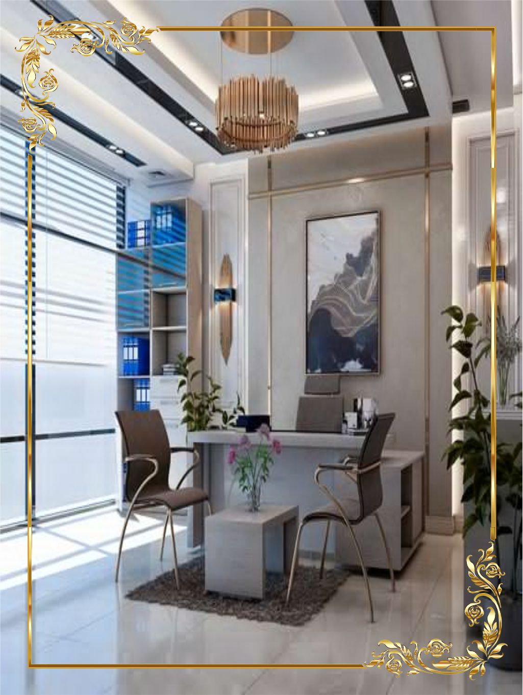 design interior modern classic warna putih terang luas aksen gold mewah