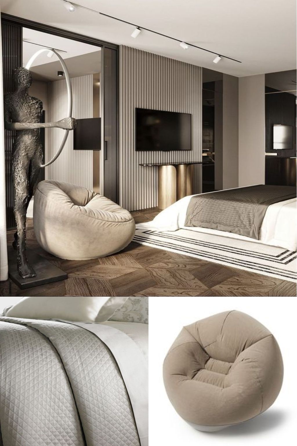 design interior bedroom ( desain ruangan kamar ) minimalis odern warna putih hitam abu-abu krem material hpl finishing duco