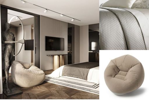 design interior bedroom ( desain ruangan kamar ) minimalis odern warna putih hitam abu-abu krem material hpl finishing duco