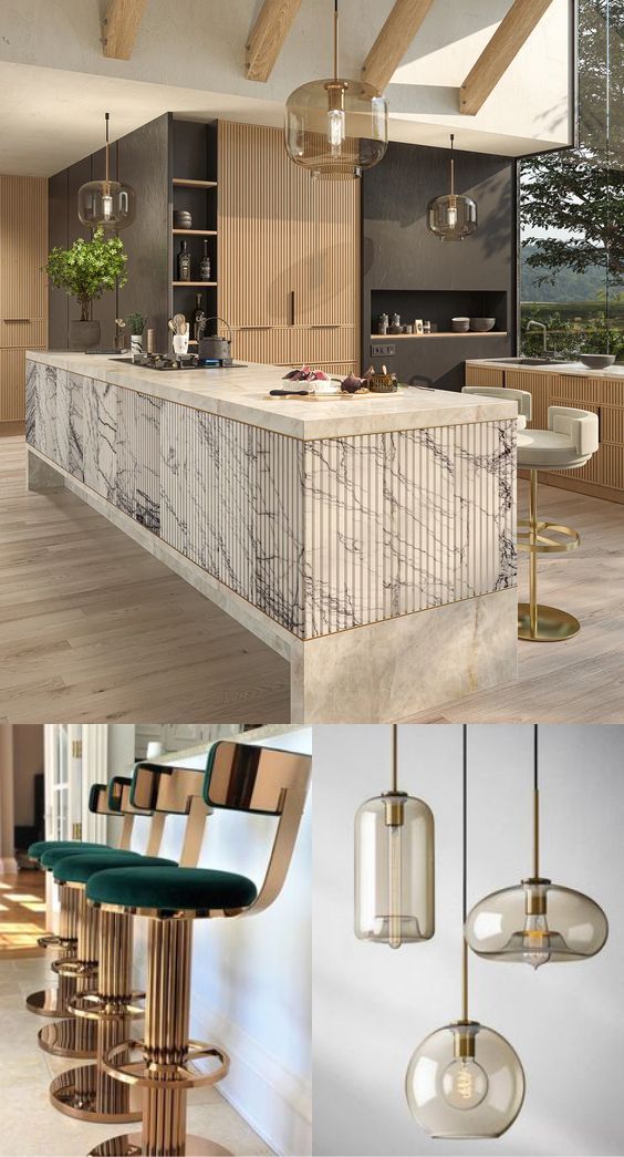 design interior kitchen ( dapur ) minimalis modern warna putih abu-abu krem solid surface granit hpl kayu finishing duco lighting warm