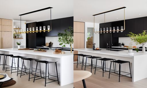 design ruangan dapur minimalis bahan solid surface dan hpl finishing duco kitchen set hitam ( design interior kitchen minimalist )