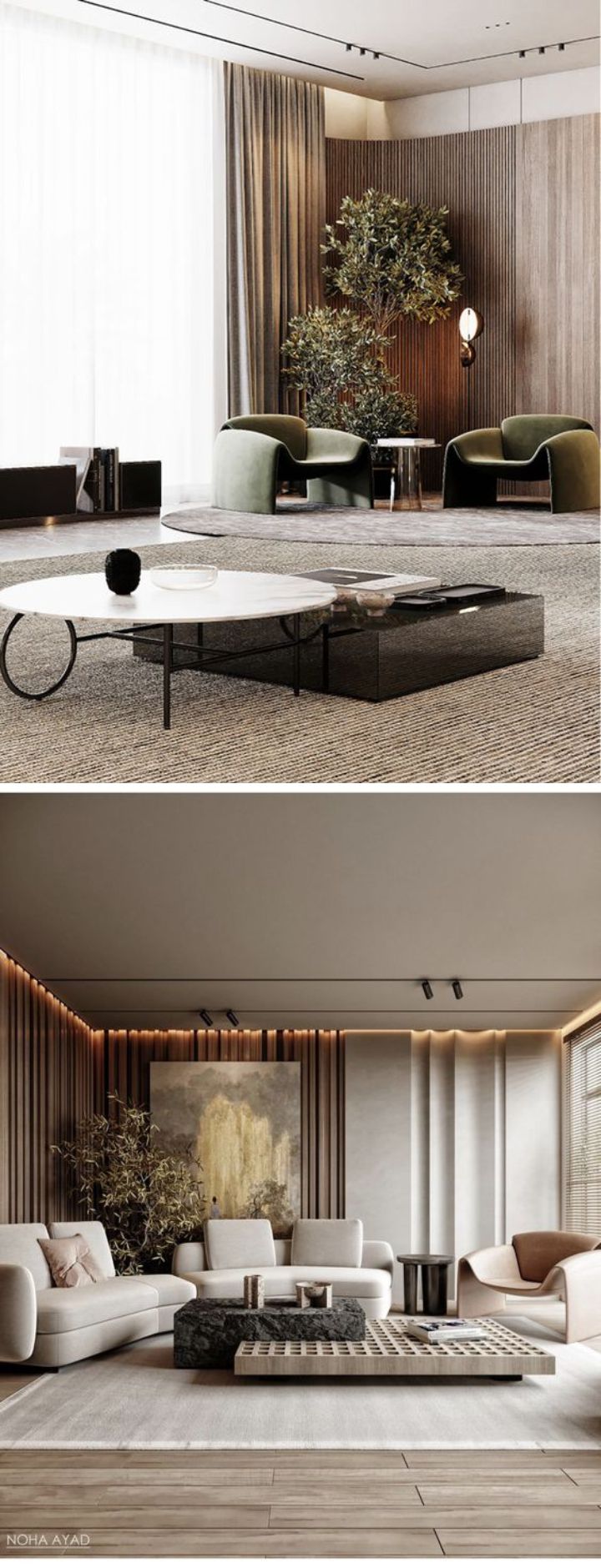 Design Interior Ruang Tamu ( Livingroom ) Minimalis modern dengan sentuhan tumbuhan hijau tropis segar asri mewah