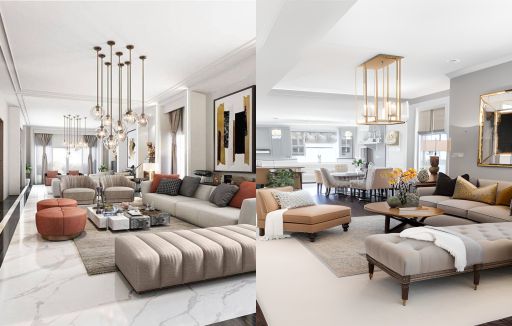 Design Interior Livingroom ( desain ruang tamu ) classic modern warna putih aksen gold bahan HPL finishing duco 