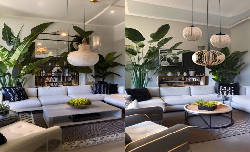 desain interior ruang tamu ( design interior livingroom ) dengan tumbuhan pisang the giant bird of paradise