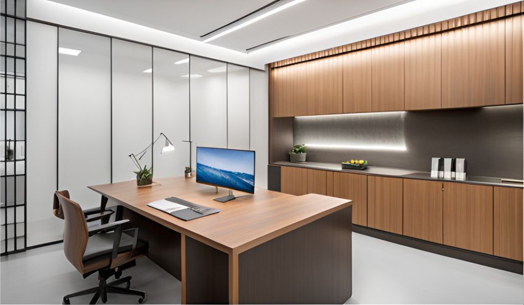 desain ruang kantor minimalist koja jakarta utara, design minimalist office interior 0164ab