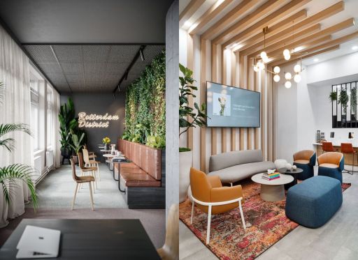 design interior office ( kantor ) office minimalis dengan sentuhan tropis tumbuhan hijau asri 