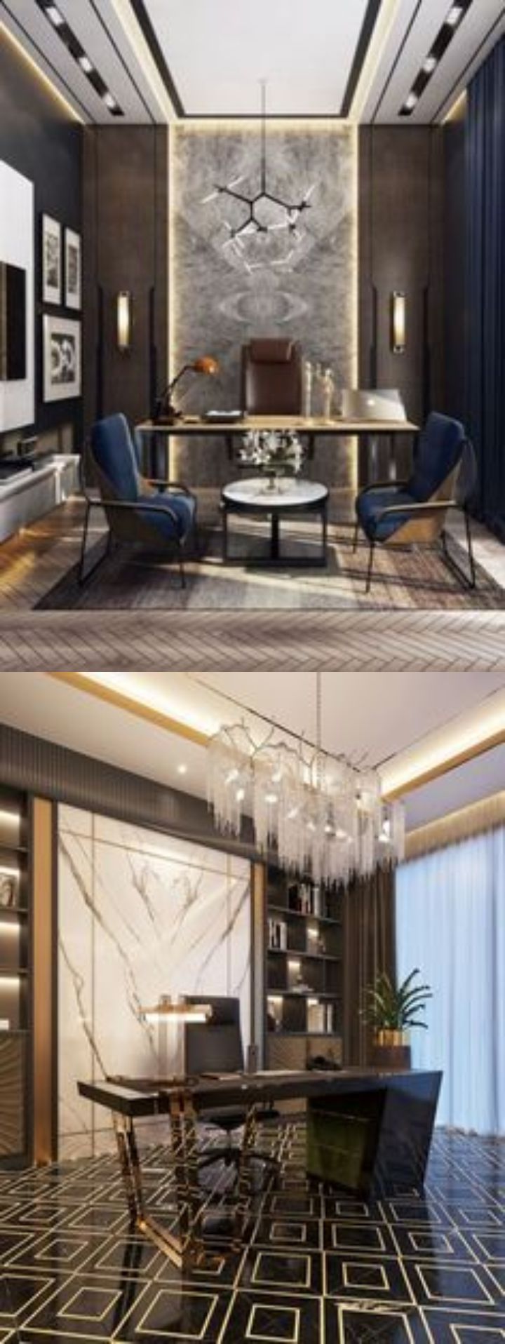 contoh desain kantor ( design office ) minimalis modern warna hitam putih finishing duco material hpl