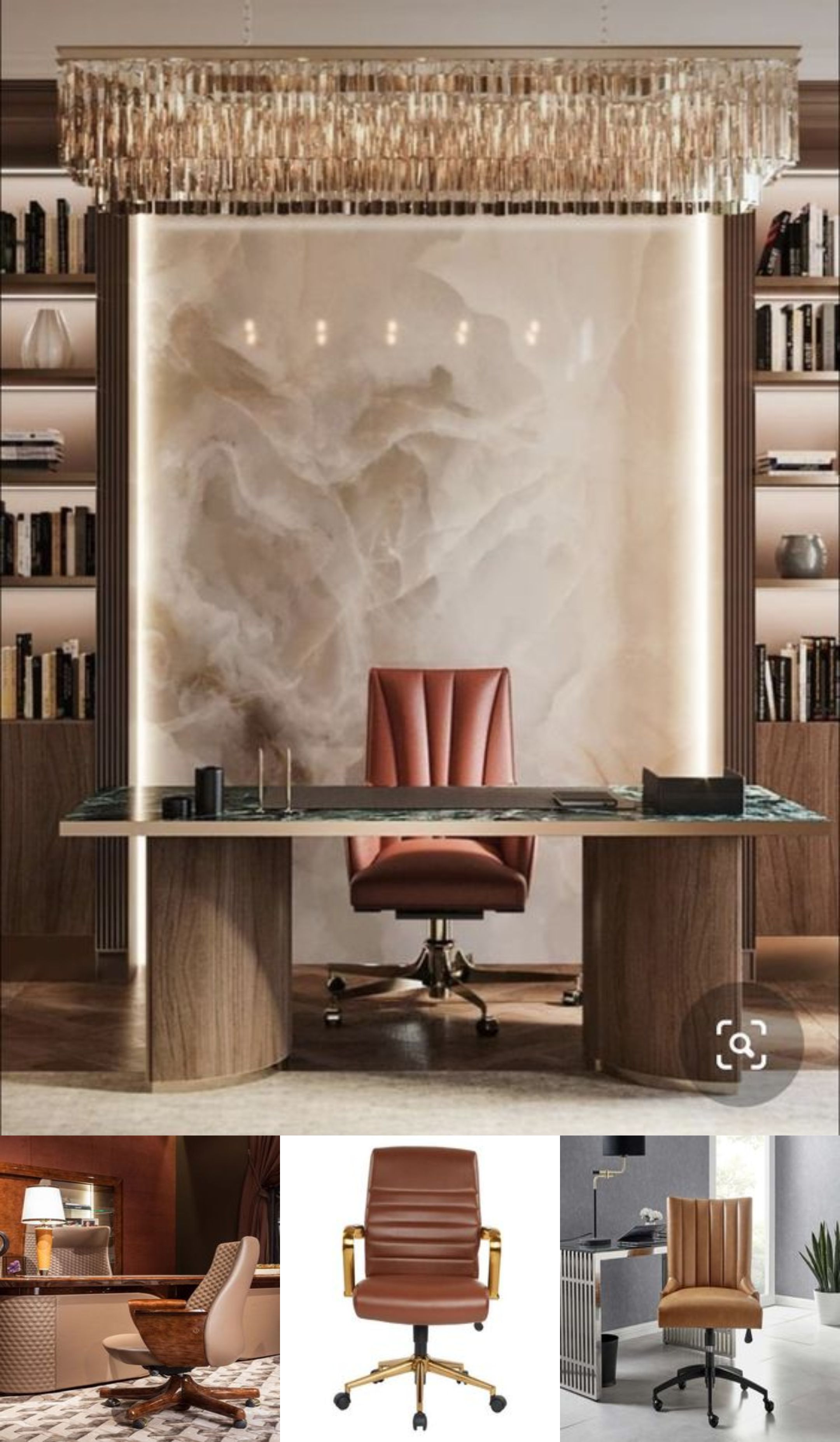 contoh desain ruangan kantor ( design office interior ) modern mewah warna coklat hitam krem putih material hpl kayu lighting warm