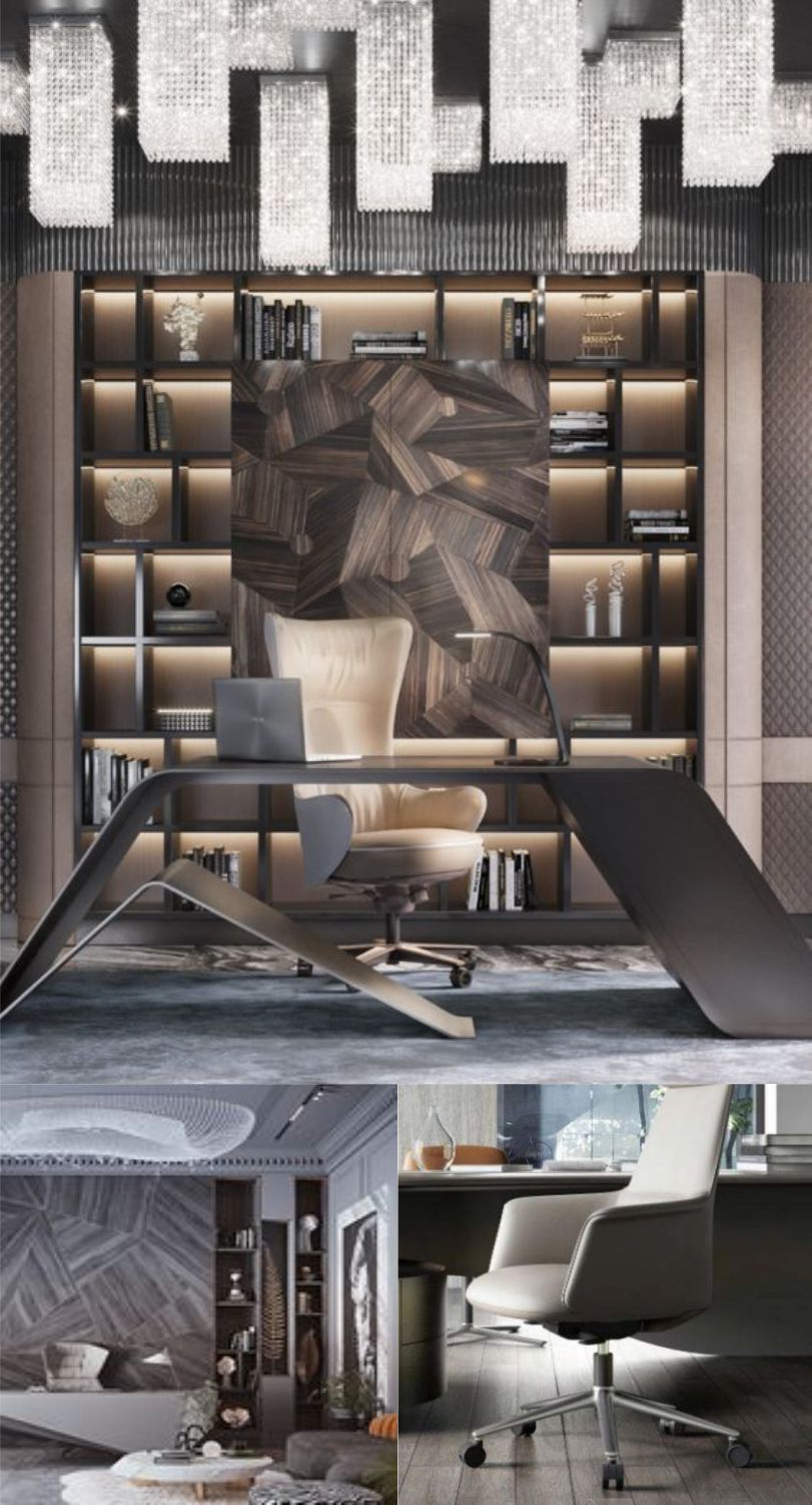 contoh design interior office ( desain ruangan kantor ) modern warna hitam putih abu-abu finishing duco elegan