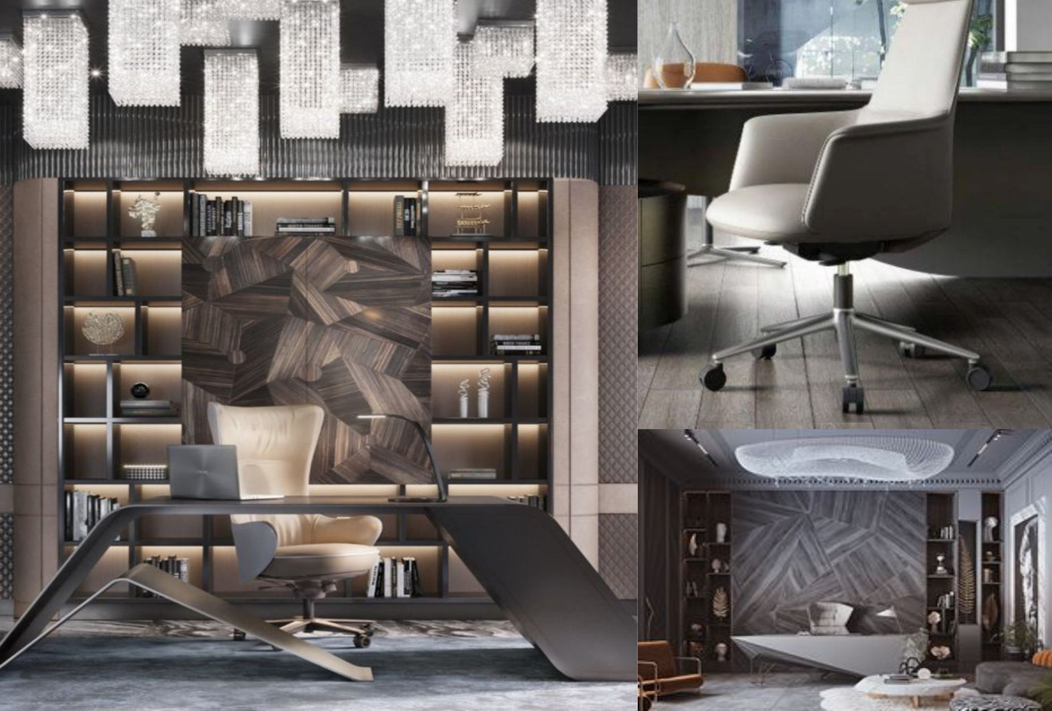 contoh design interior office ( desain ruangan kantor ) modern warna hitam putih abu-abu finishing duco elegan