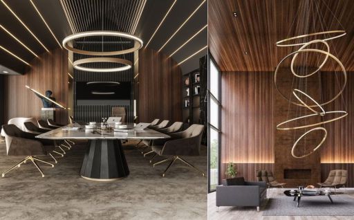 design interior office ( desain ruangan kantor ) minimalis modern warna hitam material hpl kayu finishing duco flooring lvt lighting warm