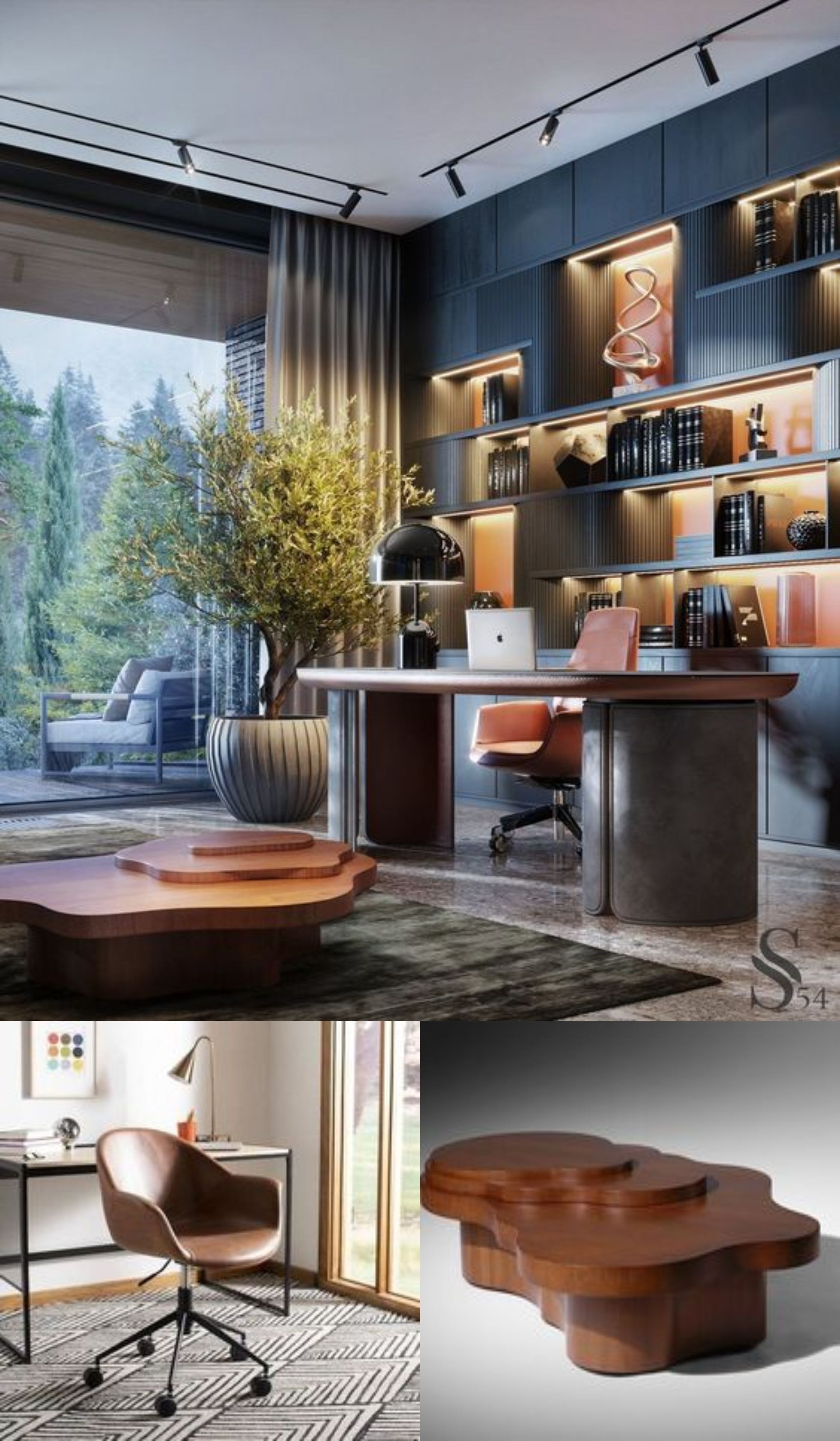 design interior office ( desain kantor ) modern warna hitam abu-abu hpl tekstur kayu lighting cool