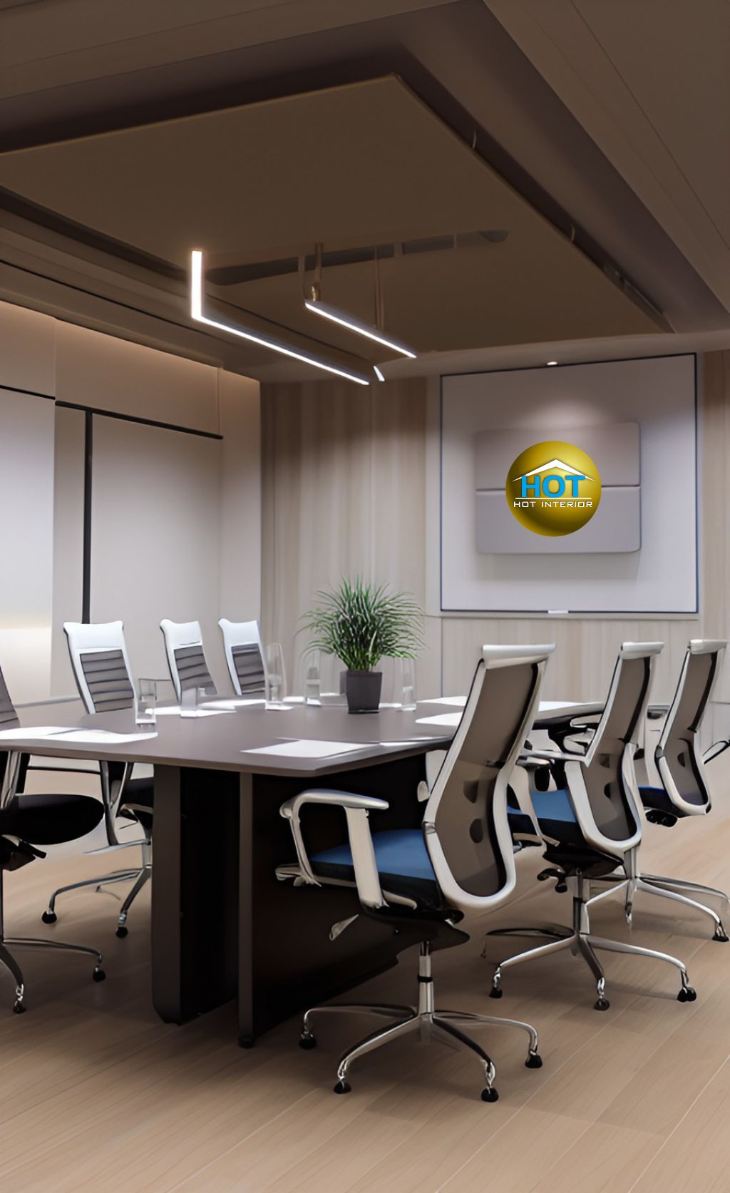 design interior office meeting room Industrial Modern ( desain ruangan kantor industrial modern ) 6 kursi dinding putih 