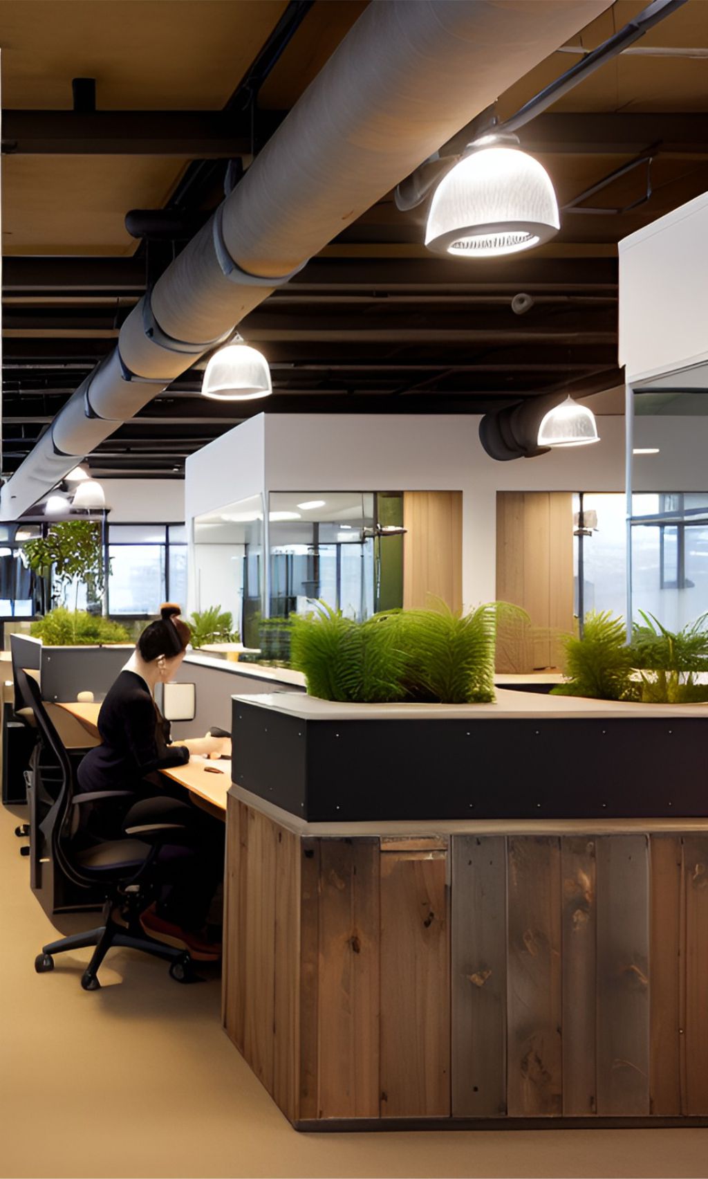 contoh gambar photo desain ruangan kantor industrial minimalis ( design interior industrial minimalist )