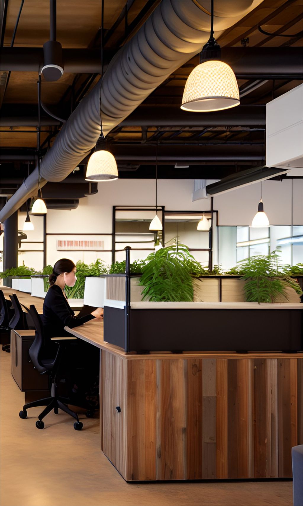 contoh gambar photo desain ruangan kantor industrial minimalis ( design interior industrial minimalist )