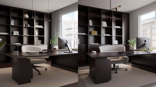 desain ruangan kantor minimalis modern ( design interior minimalist modern ) wallpanel hitam meja hitam sofa putih 