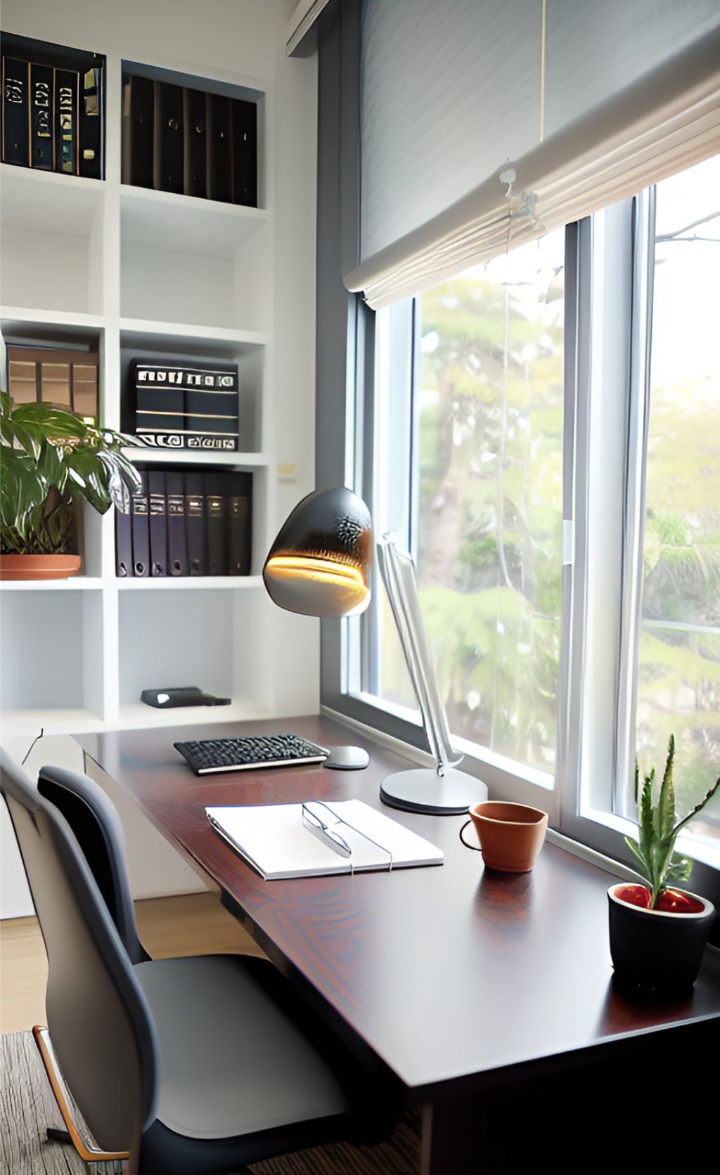 design interior office ( kantor ) office minimalis dengan sentuhan tropis tumbuhan hijau asri 