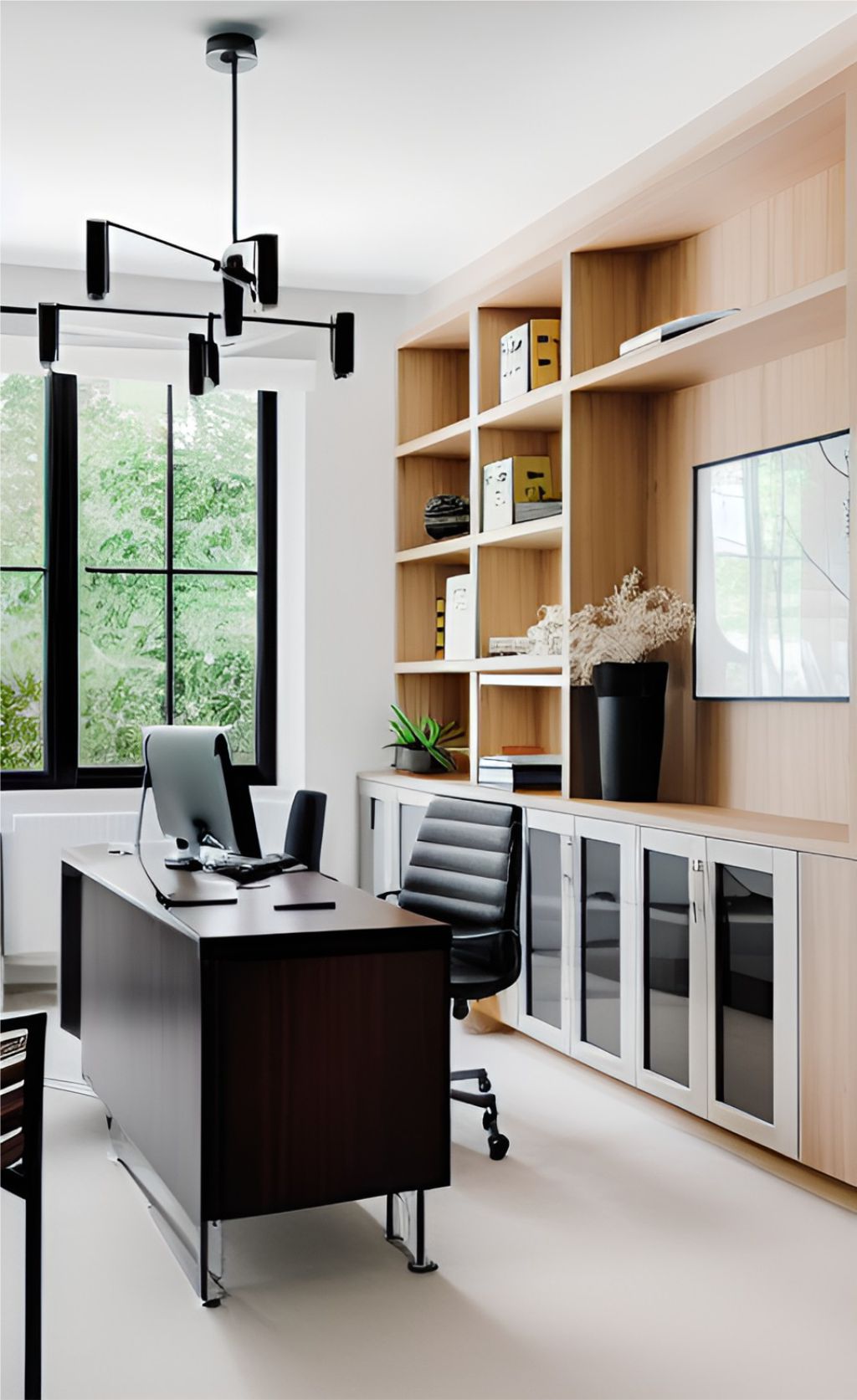 design interior office ( kantor ) office minimalis dengan sentuhan tropis tumbuhan hijau asri 