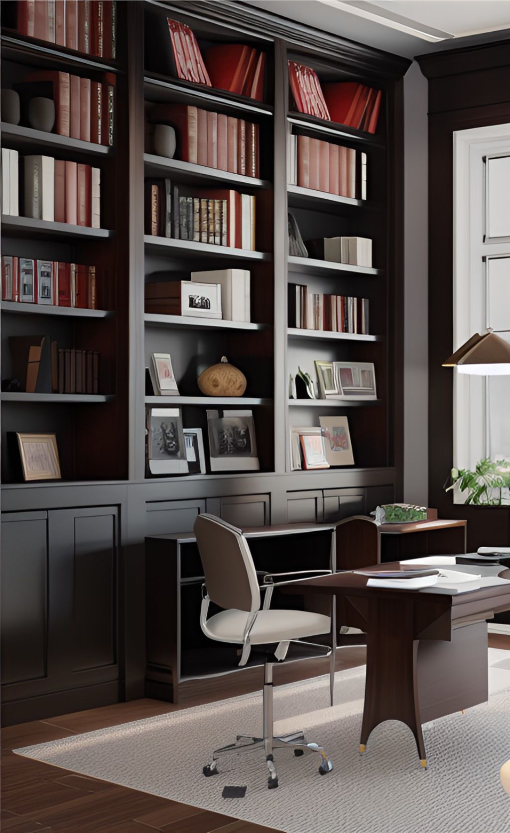 desain ruang kantor klasik modern warna hitam ( design interior office modern classic )