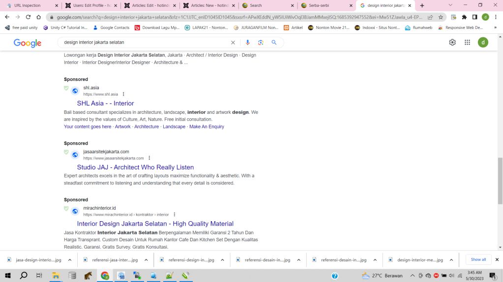Market Design Interior di Jakarta Selatan berdasarkan Index Google dan Iklan di Google