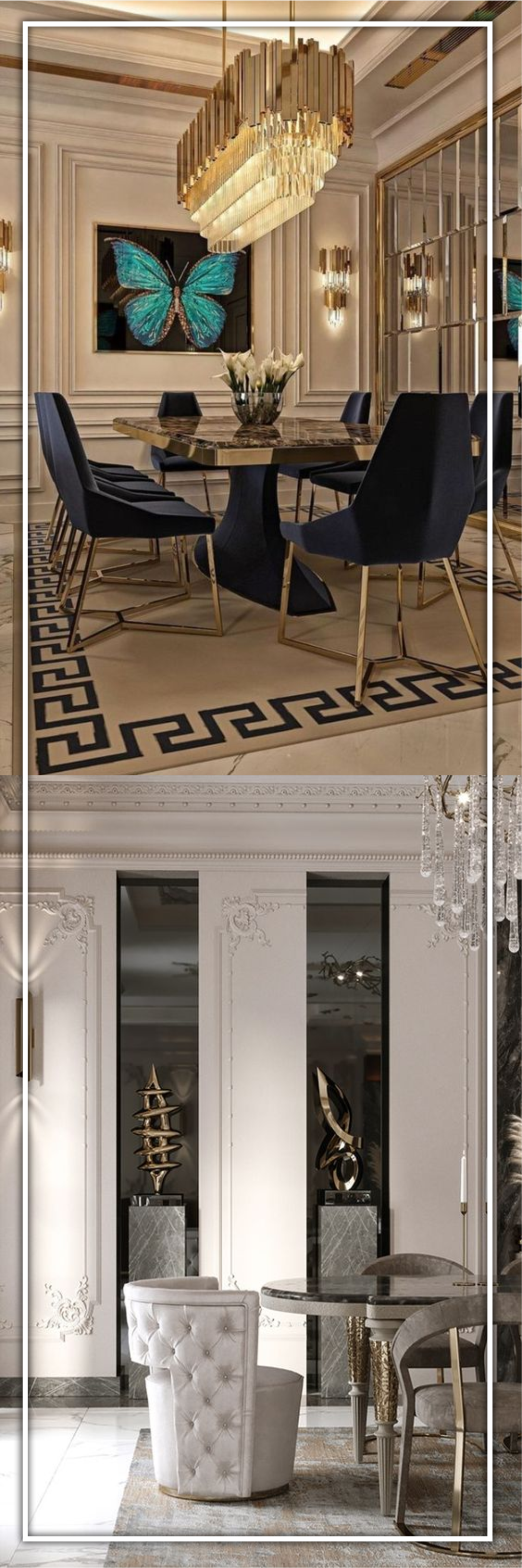 referensi design interior classic elegance Jakarta ruang tamu warna putih lighting warm netral