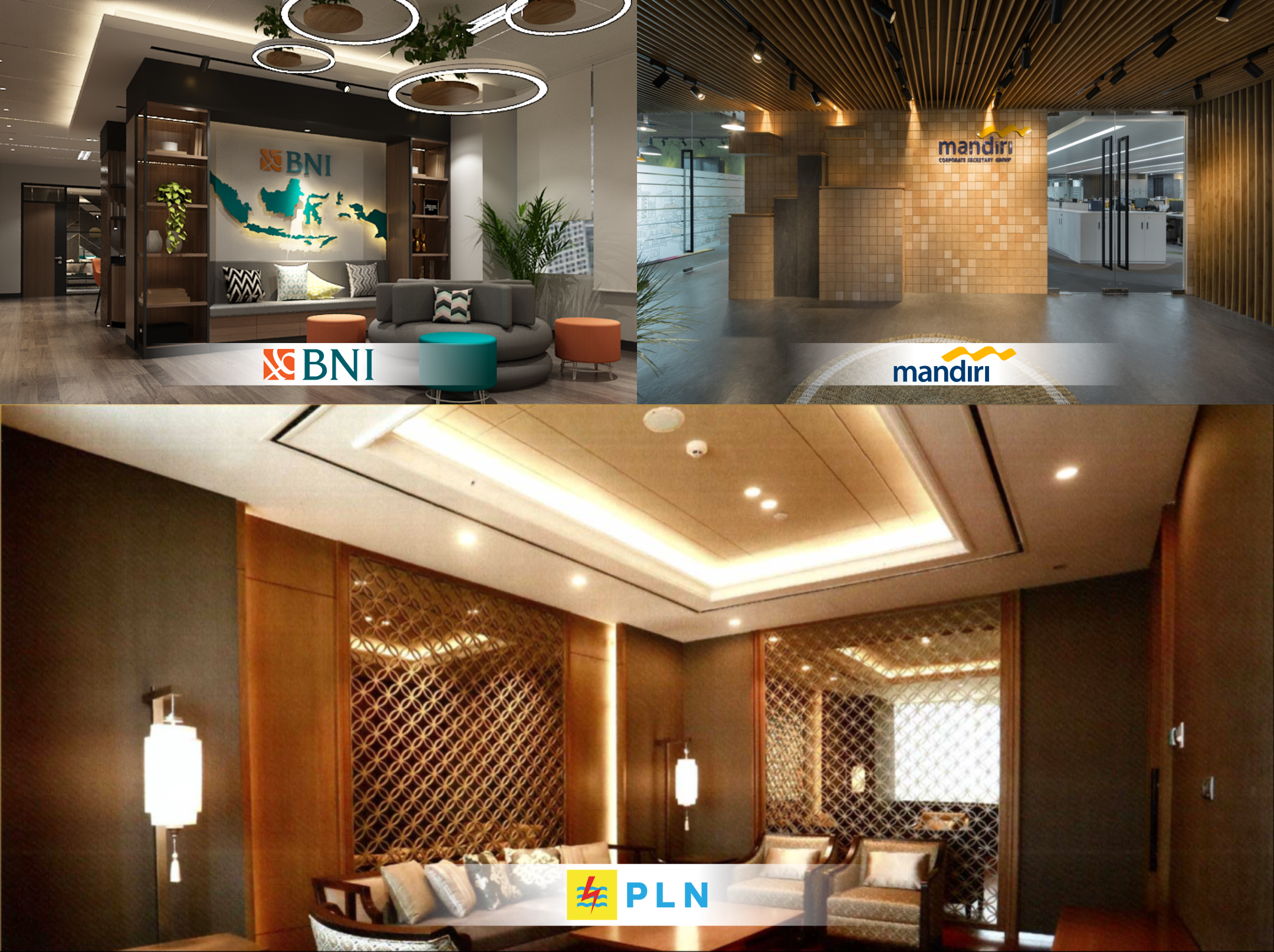 design interior art deco yang digunakan di kantor Bank Mandiri, BNI, PLN