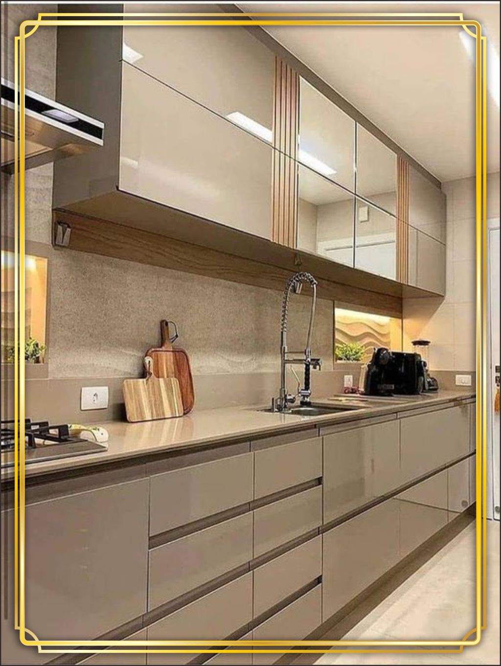 design interior modern minimalis kitchen / dapur - Jakarta Barat design interior kitchen dapur modern minimalis warna silver finishing duco lighting warma