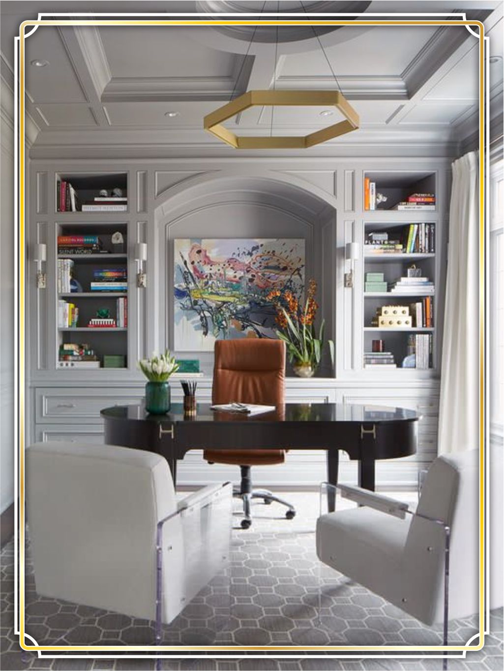 design interior office ( kantor ) modern classic (klasik) putih aksen gold di Jakarta Selatan